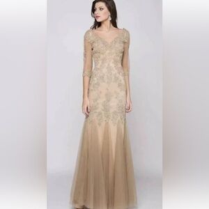 Gold Off the Shoulder Embellished Gown for Weddings